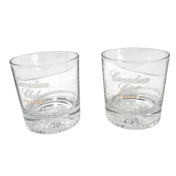 Canadian Club Whiskey On The Rocks Starburst Bottom Glasses Set Of 2 - Picture 1 of 6